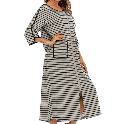 Round Neck Three-Quarter Sleeve Midi Night Dress - Image 14