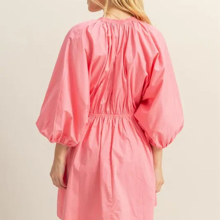 HYFVE Plunge Balloon Sleeve Poplin Mini Dress with Pockets - Image 3