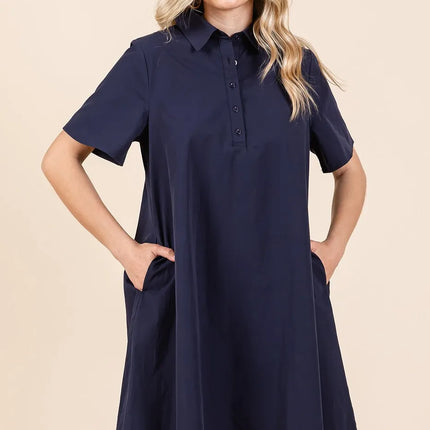 Mittoshop Poplin Collar Pleated Back Mini Dress - Image 1