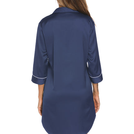 Button Up Collared Neck Night Dress with Pocket - Image 10