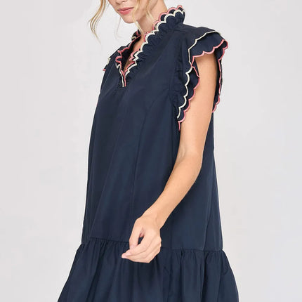 Umgee Full Size Ruffled Scalloped Sleeved Dress Plus Size - Image 3