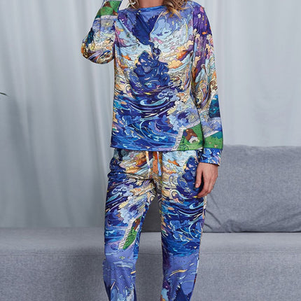 Shiny Tie-Dye Crewneck Top and Drawstring Waist Joggers Lounge Set - Image 7
