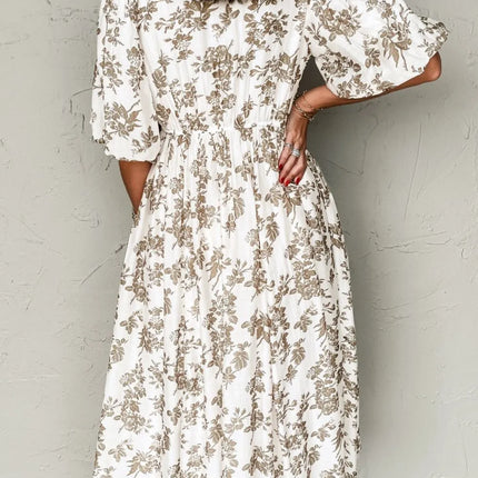 Printed Button Front Puff Sleeve Dress - Image 9