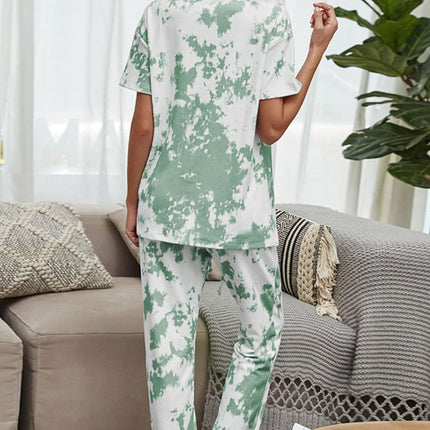 Shiny Tie-Dye Tee and Drawstring Waist Joggers Lounge Set - Image 2