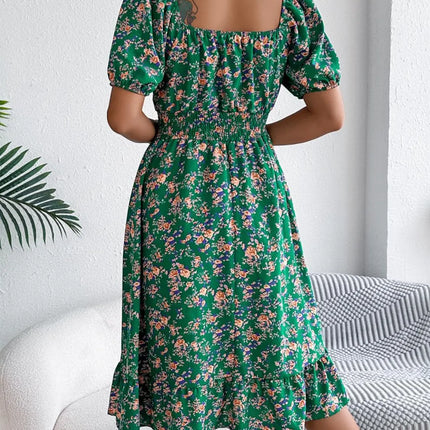 Ruffled Hem Floral Puff Sleeve Dress - Image 12