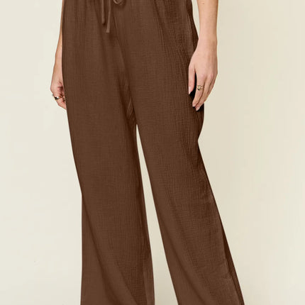 Double Take Full Size Texture Drawstring Wide Leg Pants - Image 16