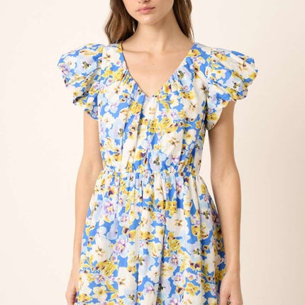 Mittoshop Floral V-Neck Cap Sleeve Mini Dress - Image 1