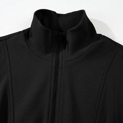 French Terry Zipped Collar Sleeveless Drawstring Waist Mini Dress - Image 8