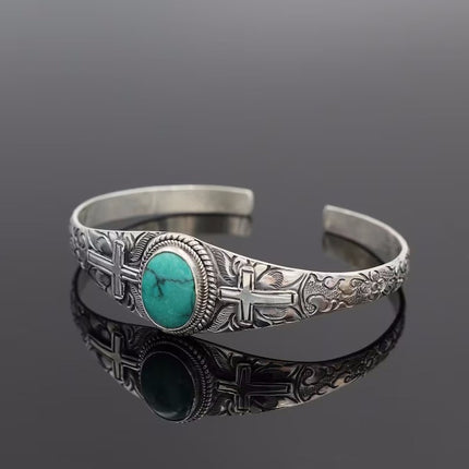 Artificial Turquoise Alloy Open Bracelet - Image 6