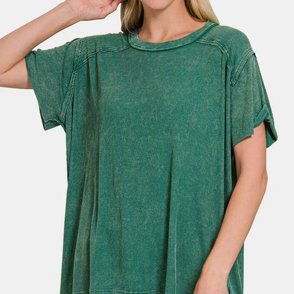 Zenana Washed Ribbed Short Sleeve Top - Image 1