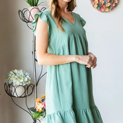 Heimish Full Size Short Sleeve V Neck Ruffled Hem Dress - Image 4