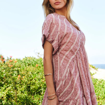 Davi & Dani Embroidery V Neck Short Sleeve Ruffled Mini Dress - Image 6