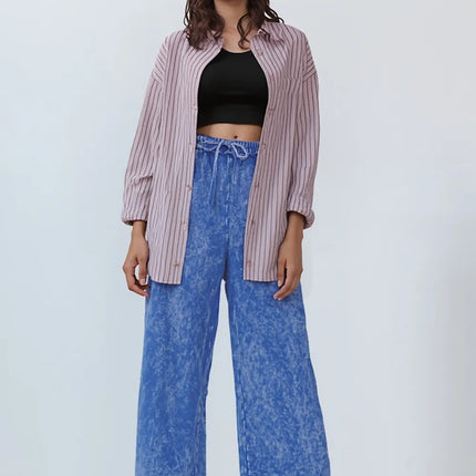 Zenana Washed French Terry Palazzo with Pockets - Image 1