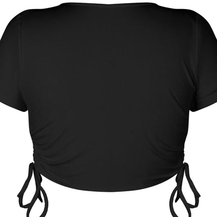 Round Neck Short Sleeve Drawstring Tee - Image 6
