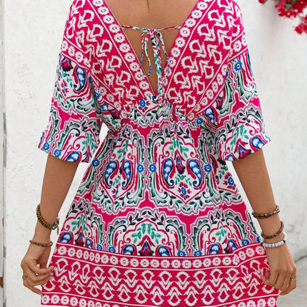 Printed Tie Back Half Sleeve Mini Dress - Image 2