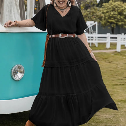 Plus Size Tie Neck Flutter Sleeve Dress - Image 1