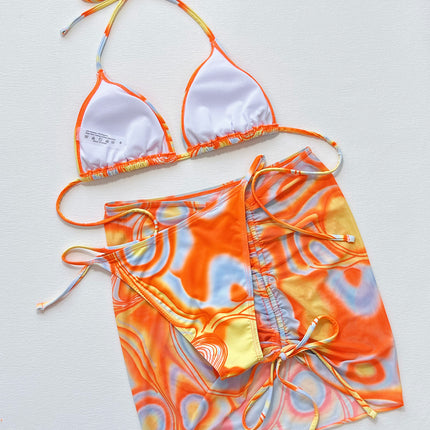 Multicolored Drawstring Ruched Three-Piece Swim Set - Image 4
