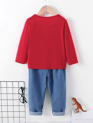 Dinosaur Round Neck Long Sleeve Top and Distressed Pants Set - Image 2