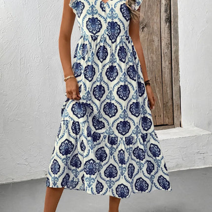 Printed V-Neck Cap Sleeve Dress - Image 2