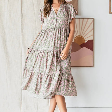 Mittoshop Abstract Print Ruffle Tier Midi Dress - Image 6