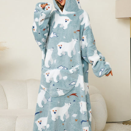 Fuzzy Pocketed Long Sleeve Hooded Lounge Dress - Image 10