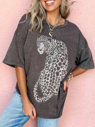 Cheetah Mineral Wash Round Neck Half Sleeve T-Shirt - Image 3