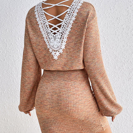 Honey Lace Detail V-Neck Mini Dress - Image 1