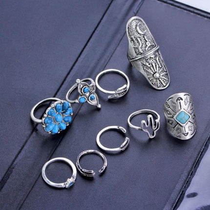Alloy Turquoise 9-Piece Ring Set - Image 1
