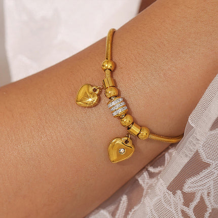 18K Gold-Plated Rhinestone Heart Charm Bracelet - Image 2