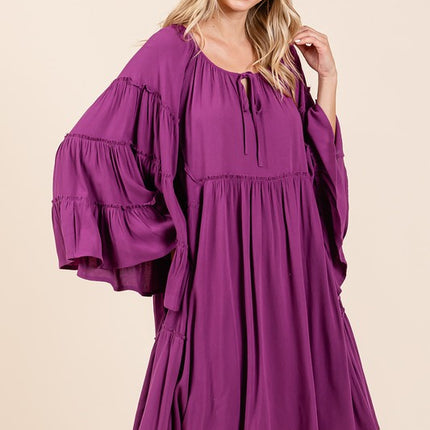 Mittoshop Frill Tie Neck Bell Sleeve Dress - Image 1