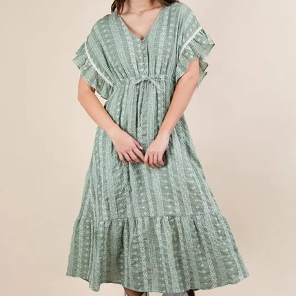 VERY J Embroidered Boho Ruffled Midi Dress - Image 4