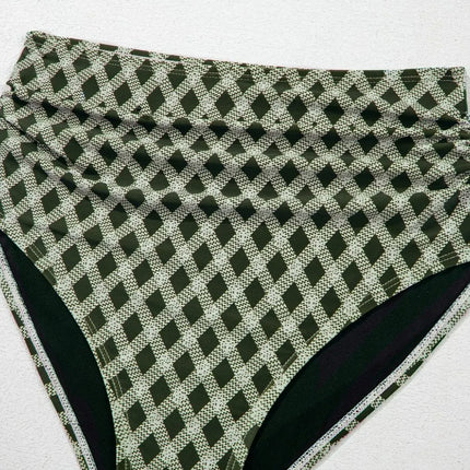 Dotted Mesh Plaid Patchwork High Waisted Swim Set - Image 12