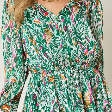Double Take Full Size Printed Drawstring Waist Long Sleeve Dress - Image 5