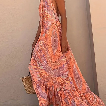 Backless Printed Halter Neck Maxi Cami Dress - Image 2