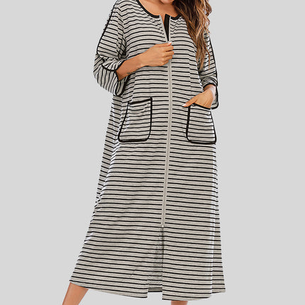 Round Neck Three-Quarter Sleeve Midi Night Dress - Image 13