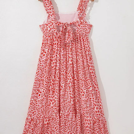 Geometric Print Knot Back Sleeveless Ruffle Hem Dress - Image 8