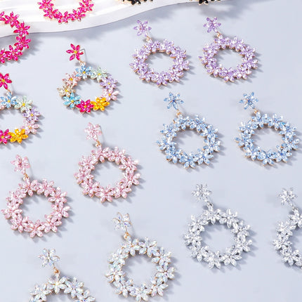 Rhinestone Flower Dangle Earrings - Image 1