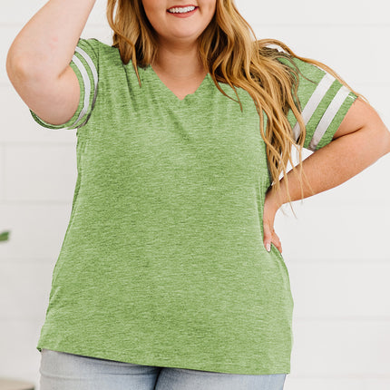 Plus Size Striped V-Neck Tee Shirt - Image 35