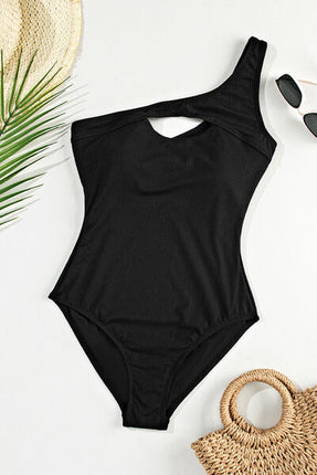 Cutout One Shoulder Sleeveless One-Piece Swimwear - Image 7
