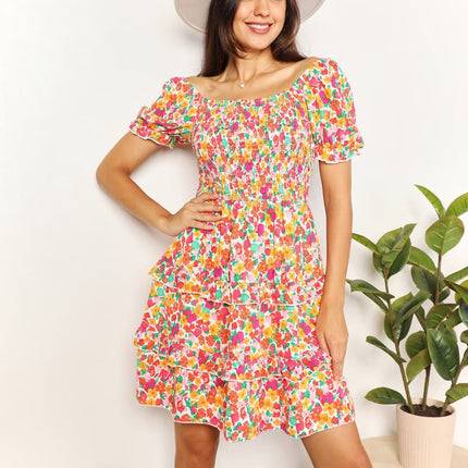 Devine Smocked Sweetheart Neck Flounce Sleeve Mini Dress - Image 3