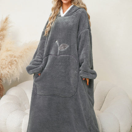 Pocketed Contrast Long Sleeve Hooded Lounge Dress - Image 16