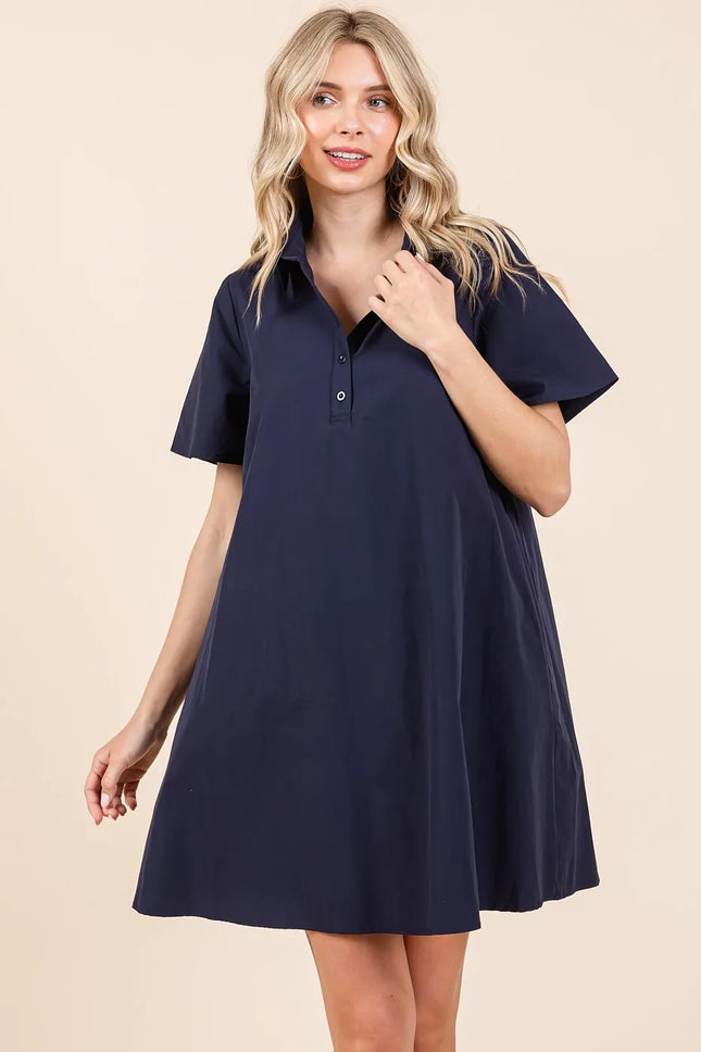 Mittoshop Poplin Collar Pleated Back Mini Dress