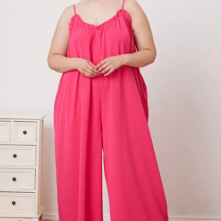 Double Take Full Size Ruffle Trim Tie Back Cami Jumpsuit with Pockets - Image 9