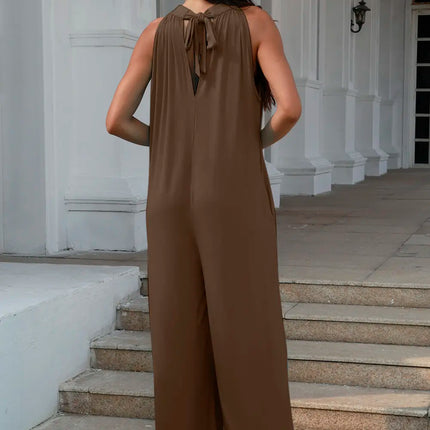 Double Take Full Size Tie Back Cutout Sleeveless Jumpsuit - Image 7
