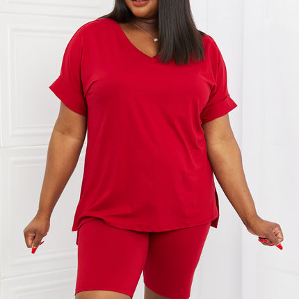 Zenana Full Size Quiet Moments Brushed Lounge Set in Burgundy - Image 1