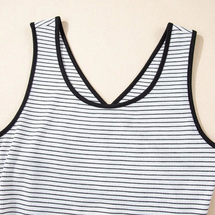 Stripe Crisscross Side Slits Slim Fit Sleeveless Midi Dress - Image 8