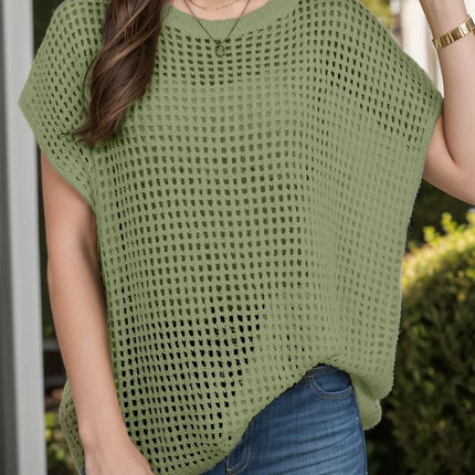 Openwork Round Neck Short Sleeve Cover-Up - Image 1