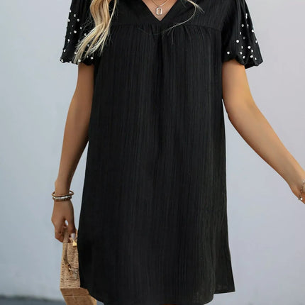 Textured V-Neck Short Sleeve Mini Dress - Image 5