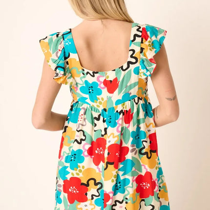 Mittoshop Multi Color Flower Print Babydoll Dress - Image 4
