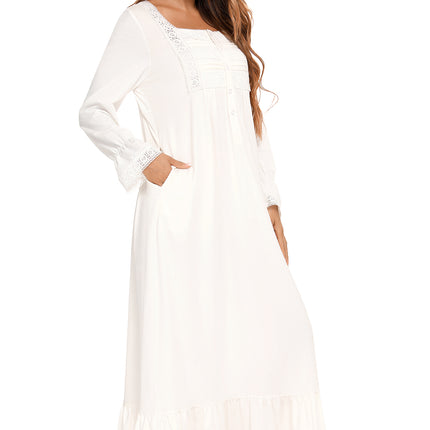 Lace Detail Square Neck Flounce Sleeve Night Dress - Image 8